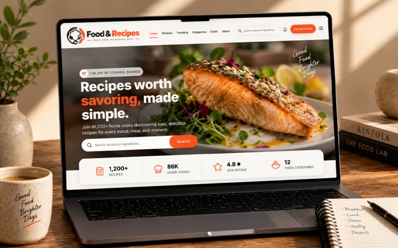 Food Blog WordPress Theme for recipes, cooking guides, food photography and culinary blogging